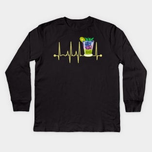 Funny Cocktail Glass Heartbeat Happy Cocktail Hour Kids Long Sleeve T-Shirt